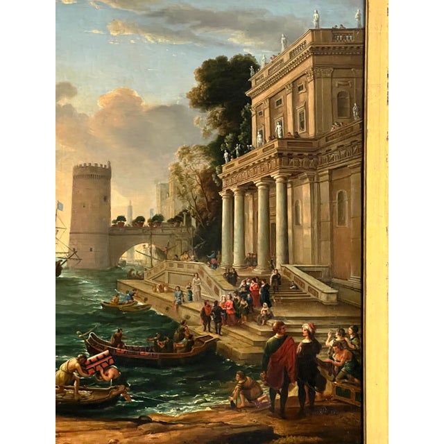 Grand Tour 19th C., After Claude Lorrain "Embarkation of the Queen of Sheba" Oil on Canvas For Sale - Image 3 of 13