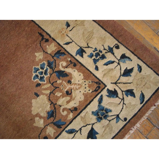 1930s Dusty Rose Medallion Antique Chinese Peking Carpet 6' X 8'8" Knotted Wool Rug For Sale - Image 12 of 12
