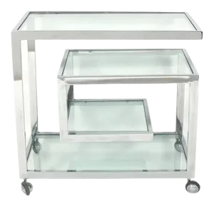 1970s Vintage Chrome and Glass Bar Cart on Castors