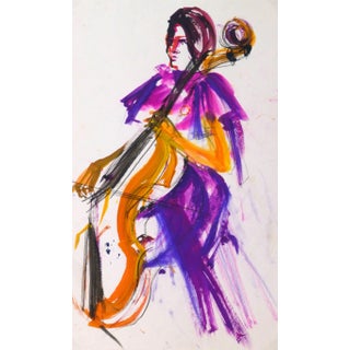 G. Lachausse, Vintage Gouache Painting - the Cellist For Sale