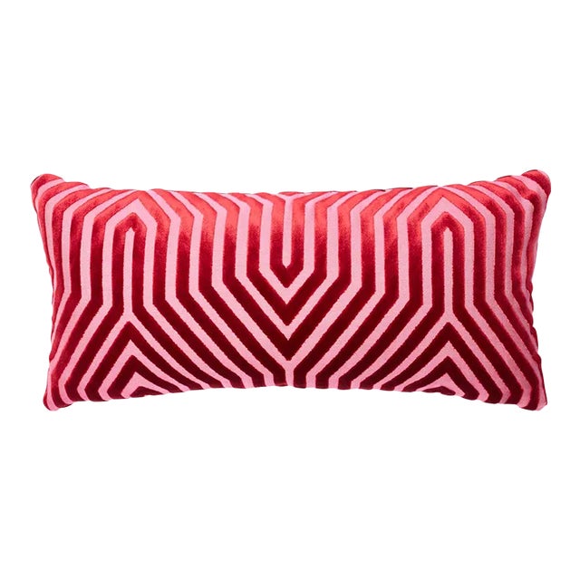 Schumacher x Mary McDonald Vanderbilt Velvet 24" Lumbar Pillow in Fushia For Sale