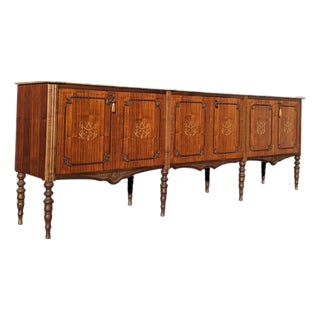Antique Italian Buffet, Sideboard, Marble Top, Inlaid Wood For Sale