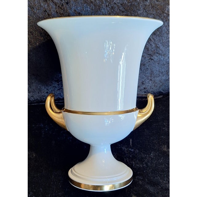 Ceramic Large Amphora Vase in White Porcelain with Gold Rim and Double Handle from Fürstenberg, 1970s For Sale - Image 7 of 7