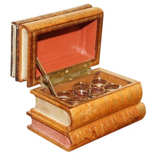 Antique Regency Shot Glass Bar Set in Brown Leather Box, 1820, Set of 6 For Sale