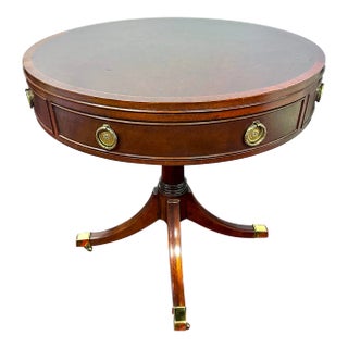 Baker Round Mahogany Inlay Drum Table For Sale