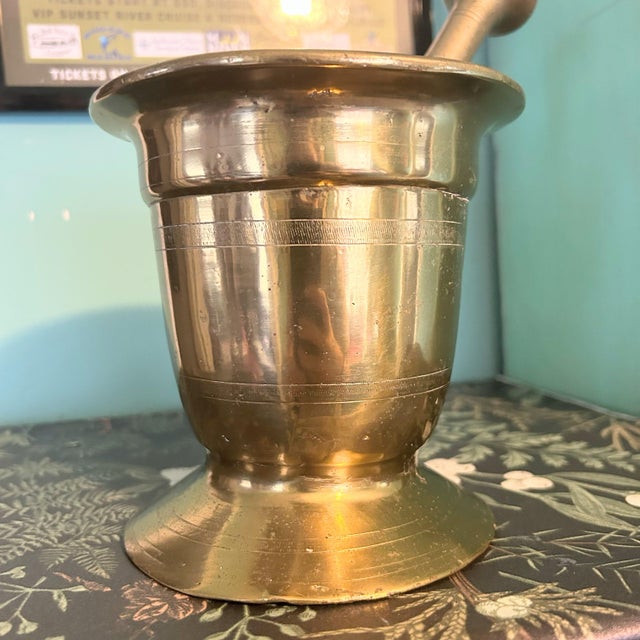 Vintage Solid Brass Mortar and Pestle Pharmacy Apothecary 5.75” 9.5 LBS For Sale In Tampa - Image 6 of 12