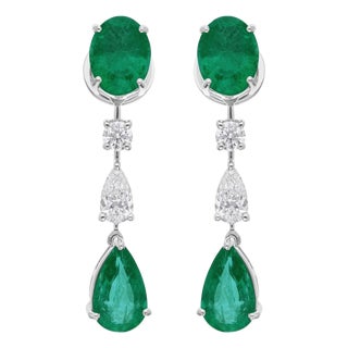 Natural Zambian Emerald Earrings With Diamonds and 14k Gold For Sale