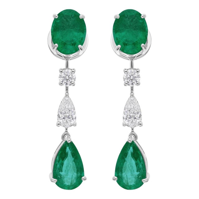 Natural Zambian Emerald Earrings With Diamonds and 14k Gold For Sale