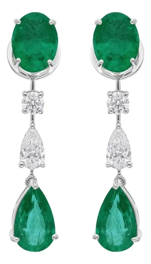 Natural Zambian Emerald Earrings With Diamonds and 14k Gold