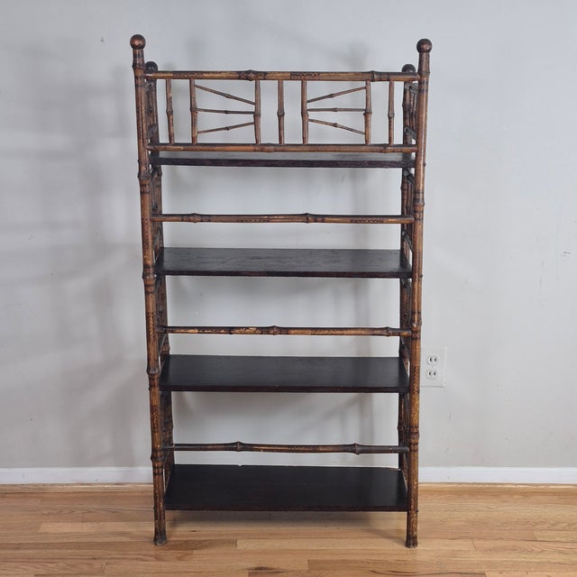 Wood Early 1900s English Aesthetic Movement Burnt Bamboo Bookshelf Etagere For Sale - Image 7 of 11