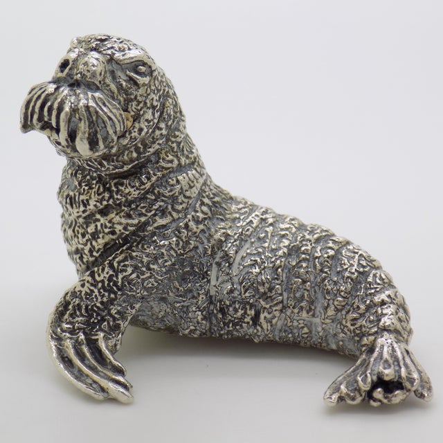 Italian Vintage Italian Handmade Genuine Silver Walrus Figurine Sculpture by Cerreti For Sale - Image 3 of 15