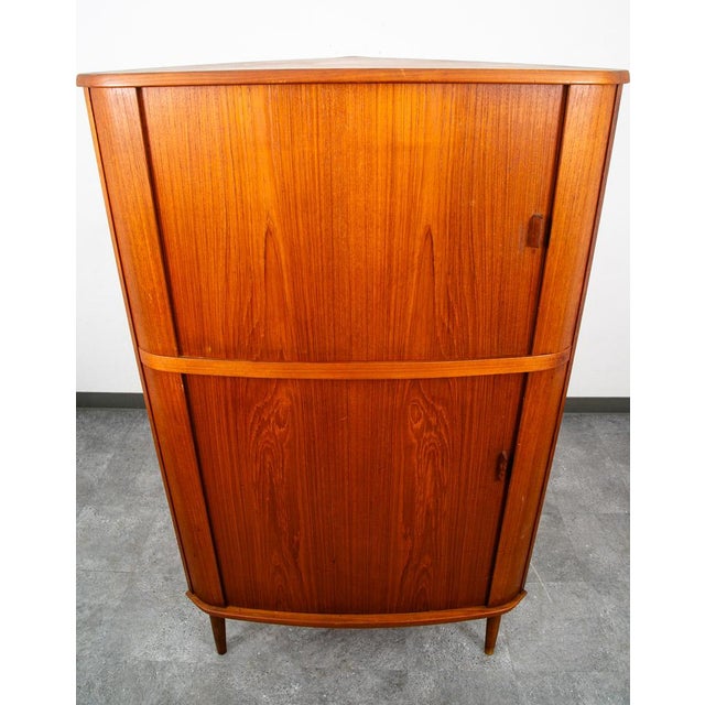 Mid-Century Modern Mid Century Danish Modern Corner Cabinet Teak Wood Bar Tambour Skovmand Andersen For Sale - Image 3 of 12