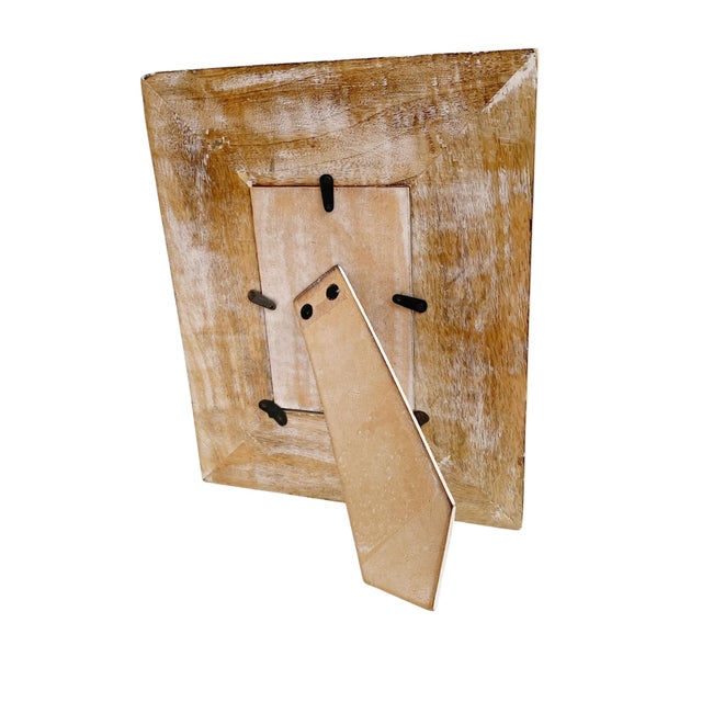 Carved Wooden White Washed Standing Picture Frame For Sale - Image 4 of 4