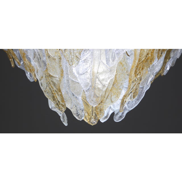 1970s Art Deco Amazing Large Size Murano Glass Clear and Orange Leaves Chandelier For Sale - Image 6 of 12