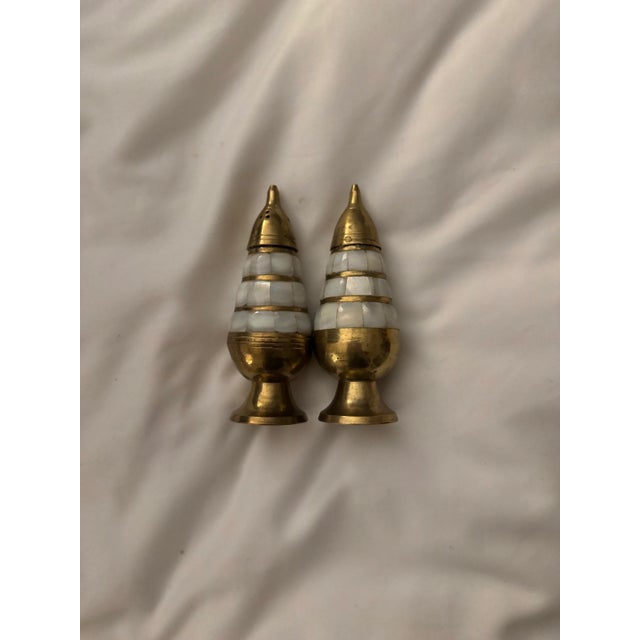 Antique Mother of Pearl & Brass Salt & Pepper Shakers For Sale In Austin - Image 6 of 6