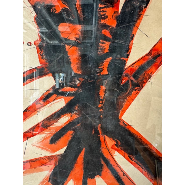 Orange 1970s Vintage Expressionist-Style Abstract Gouache - Watercolor Painting, Framed For Sale - Image 8 of 12