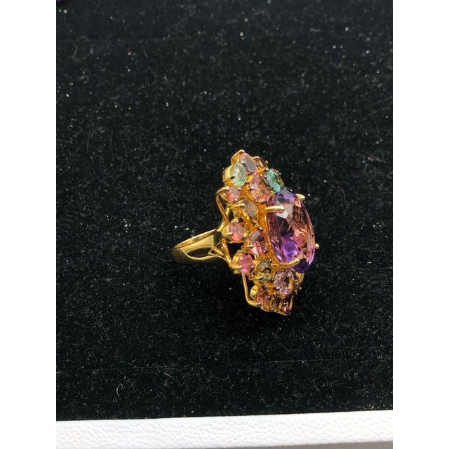 Bochic "Orient" Natural Multi Tourmaline & Amethyst Ring Set 18K Gold & Silver For Sale - Image 12 of 18