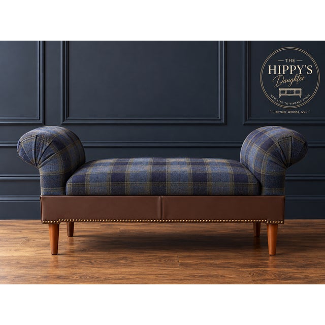 Newly Upholstered English Plaid Storage Bench | Rolled Arms For Sale - Image 4 of 9