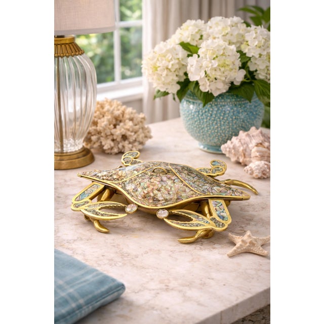 Exceptional and highly collectible figural crab jewelry box designed and handcrafted by Los Castillo in Taxco, Mexico, one...