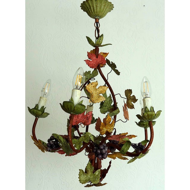 Italian Metal Grapes and Leaves Five-Light Chandelier, 1950s For Sale - Image 14 of 14