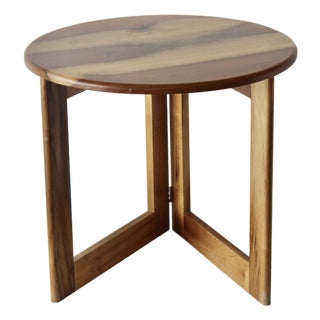 1980s Adrian Reed for Princes Design Works Style Round Wood Foldable Side Table For Sale