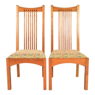Stickley Arts & Crafts Cherry Wood High Back Spindle Side Chairs or Dining Chairs, Pair For Sale