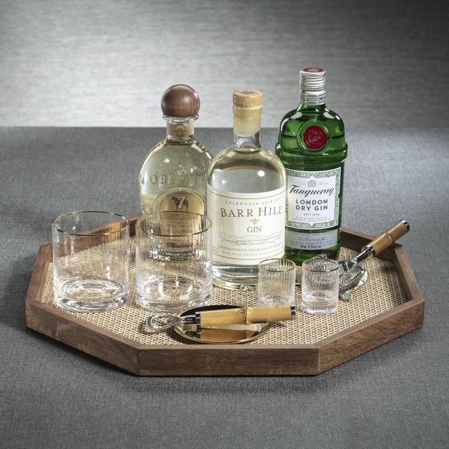 Banyan Mango Wood with Rattan Inlay Octagonal Tray, Large For Sale - Image 4 of 7