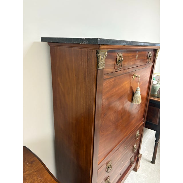 French Empire Mahogany Secretaire a Abattant With Marble Top, 19th Century For Sale In Houston - Image 6 of 10