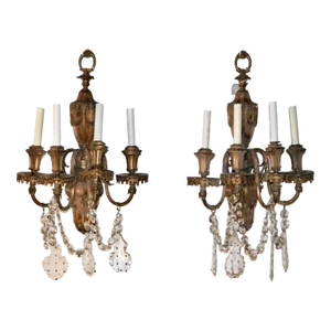 Pair of French Bronze and Crystal Louis XV Style Caldwell Sconces Circa 1930s