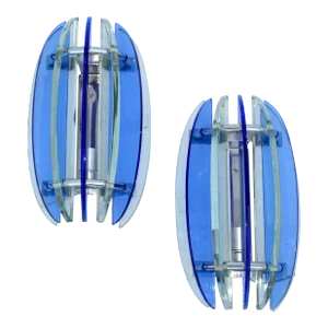 Italian Glass & Chrome Sconces by Veca Blue & Clear Mid-Century Modern - Pair