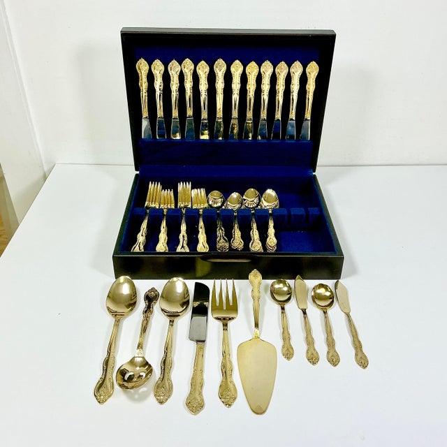 Baroque 1970s Vintage Hollywood Regency Baroque Gold Electro Plated Flatware, Service for 11 - Set of 69 For Sale - Image 3 of 12