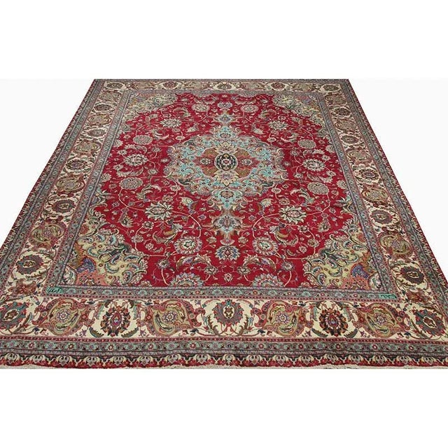 Style: Traditional Design: Persian Tabriz Technique: Knotted Pile Construction: Hand-woven Materials: 100% Natural Wool...