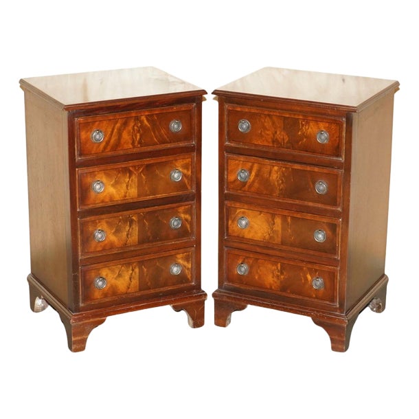 French Polished Flamed Hardwood Chests of Drawers, Set of 2 For Sale