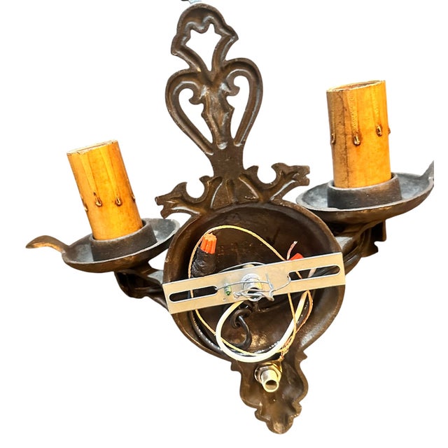 1920 Hammered and Mixed Cast Iron and Brass Sconces, Original Patina - a Pair For Sale - Image 4 of 6