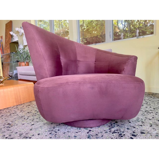 Purple 1980s Vintage UltraSuede Round Flared Oversized Corkscrew Barrel Swivel Chairs in the Manner of Vladimir Kagen Nautilus - a Pair For Sale - Image 8 of 10