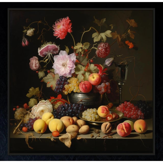 Framed 30' X 30' Collector Fine Art Print 'Still Life With Fruits and Flowers' For Sale - Image 4 of 5
