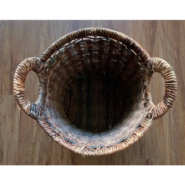 French Vintage Hand Woven French Wicker Basket With Round Handles For Sale - Image 3 of 3