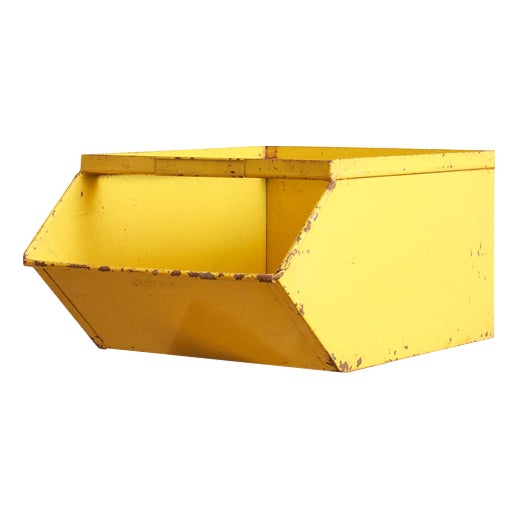 Large Vintage Yellow Metal Stacking Crate, 1950s For Sale