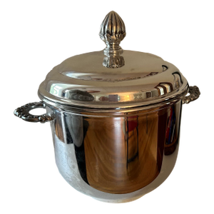 Mid Century Silver-Plate Ice Bucket With Milk Glass Liner