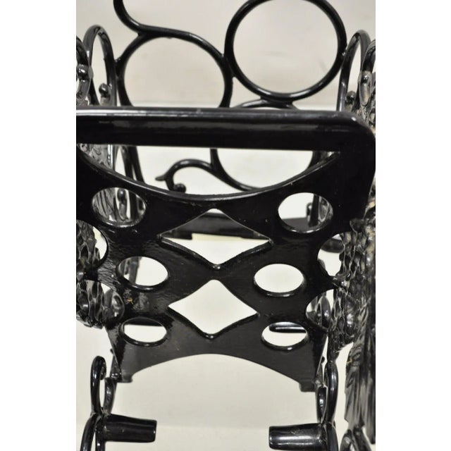 Vintage Victorian Style Black Cast Iron 6 Wine Bottle Rack Holder With Grapes For Sale - Image 9 of 13