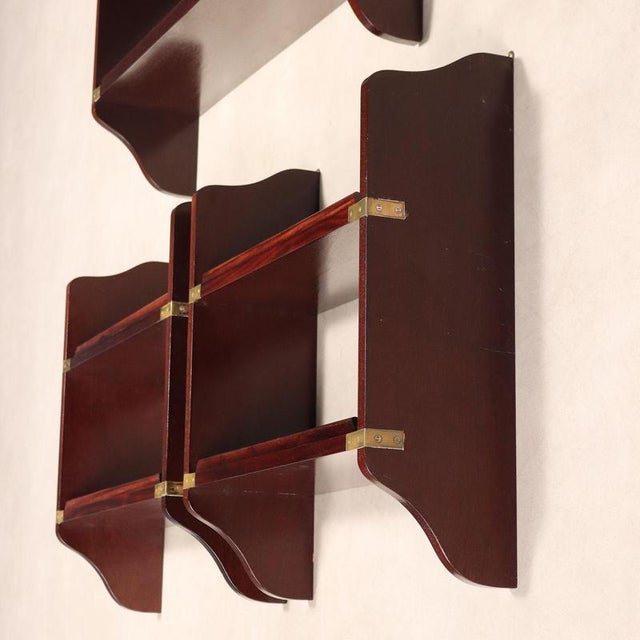 Antique Navy Style Shelves in Mahogany Veneer, Italy, 20th Century, Set of 3 For Sale - Image 6 of 9