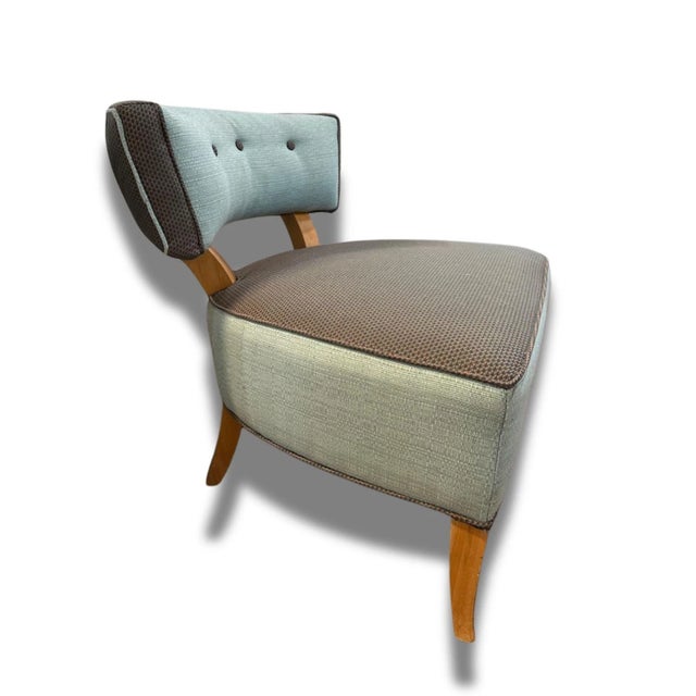 Traditional Blue & Brown Custom Upholstered Side Chair For Sale - Image 3 of 4