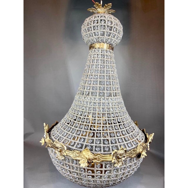 1970s French Louis XVI Gold Bronze Crystal Chandeliers-Pair For Sale - Image 9 of 11
