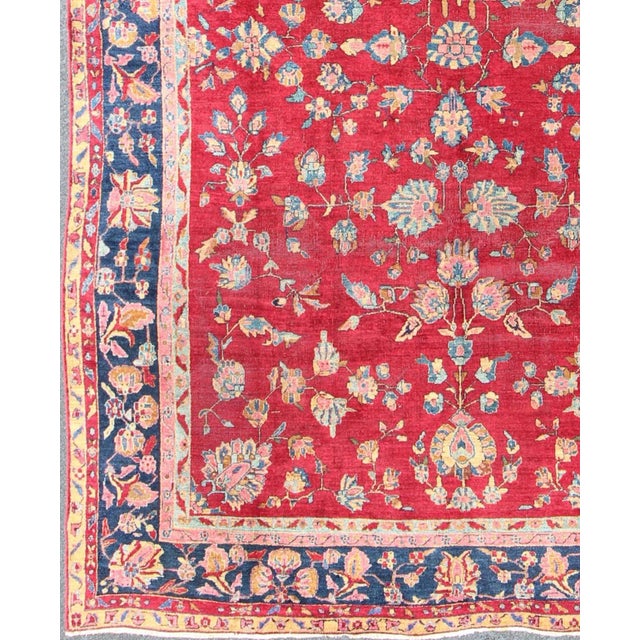 All-Over Floral Design Antique Indian Rug in Red and Blue Tones. All-over floral design antique Indian Amritsar rug in red...
