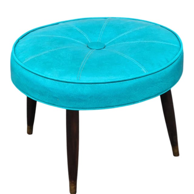 1950s 1950s Mid-Century Footstool With Vinyl Beautiful Upholstery Decorative For Sale - Image 5 of 12