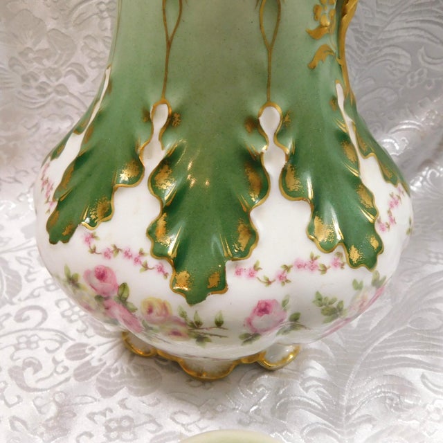 Contemporary 1900s Gerard, Dufraisseix & Abbot Green White and Gold Chocolate Pot For Sale - Image 3 of 11