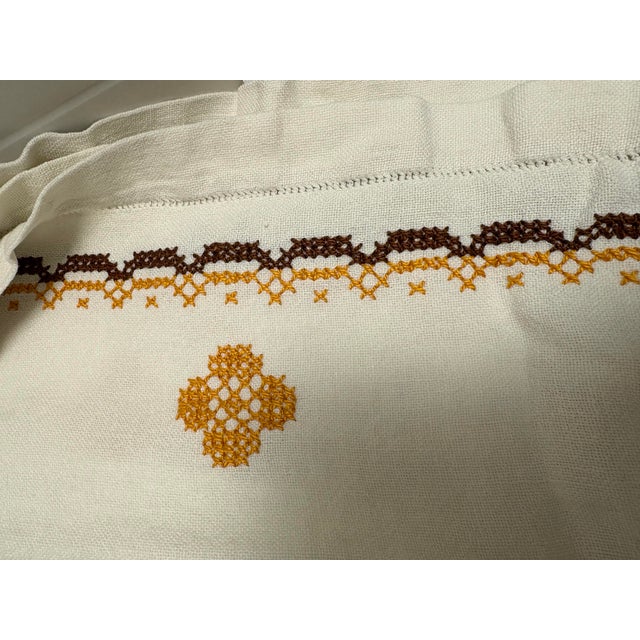 Vintage Embroidered Cross Stitch Tablecloth For Sale - Image 4 of 8