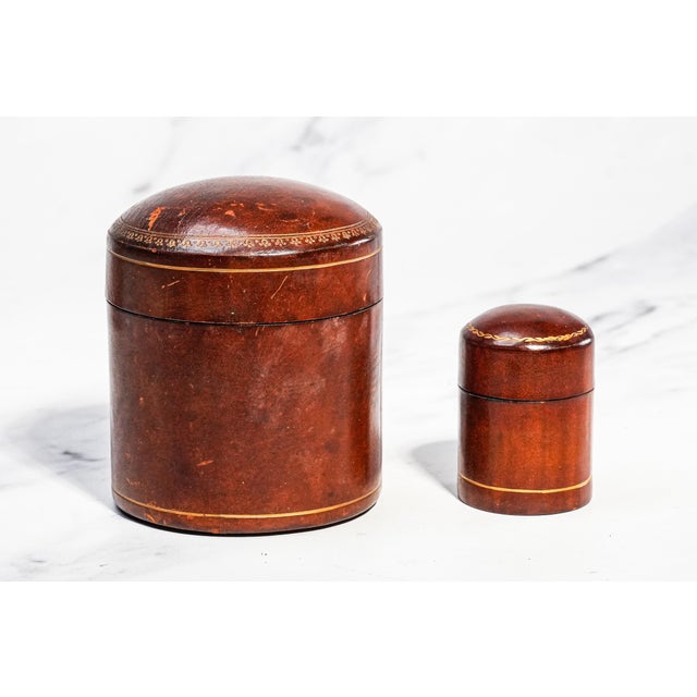 Italian Neat Trio Collection of Mid Century Vintage Italian Leather Boxes Italy Home Decor For Sale - Image 3 of 13