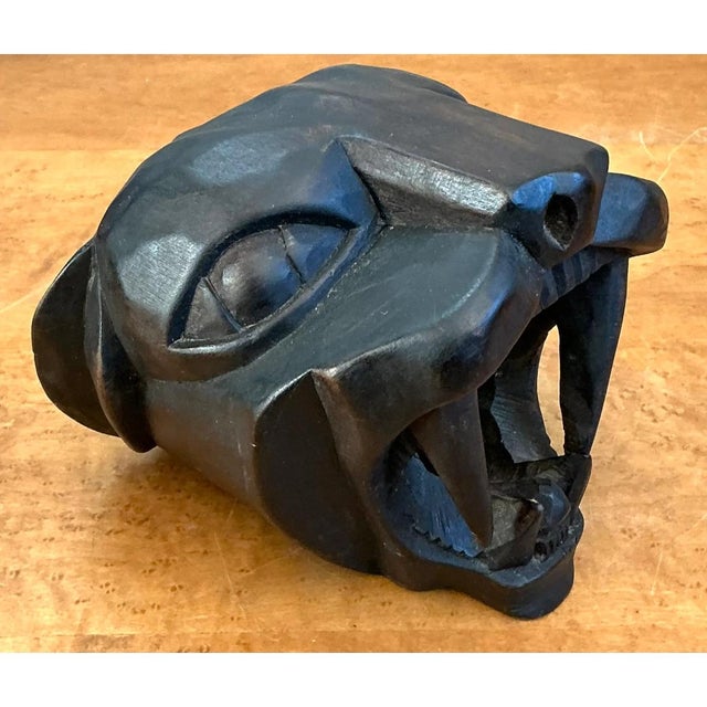 Vintage Hand-Carved Wooden Panther Head For Sale - Image 4 of 12