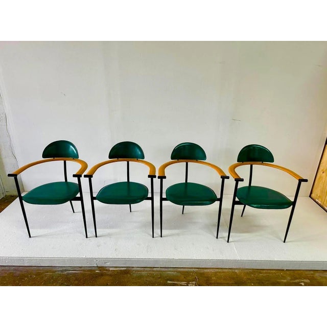 Green Green Stitched Leather Stiletto Chairs by Arrben ITALY - Set of 4 For Sale - Image 8 of 8